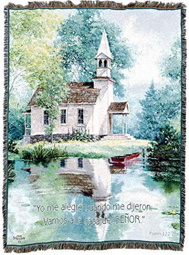 Pure Country Weavers Lakeside Scripture Spanish Blanket by Jack Sorenson - Psalm 122:1- Religious Gift Tapestry Throw Woven from Cotton - Made in the USA (72x54) - color: Psalm 122:1 Spanish, size: 72" x 54"
