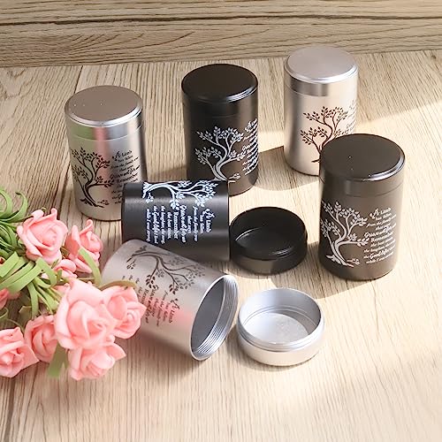 Small Urns for Human Ashes Set of 6 - Mini Keepsake Urns 3 Inches for Sharing - Memorial Ashes Holder - size: Tree of Life - Black & Silver