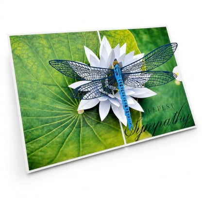 Pop Up Sympathy Card, 3D Dragonfly Waterlily, Sorry for Your Loss Card | Beautiful PopUp Sympathy Cards for Loss of Loved One, Mother, Father, Mom, Dad, Child, Sister, Condolence Card w Envelope - color: AFL DRAGONFLY SYMPATHY