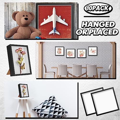 Geetery 10 Pack Shadow Box Frame 10 x 10 Inch Wood Frame Memory Display Case Bulk Shadow Boxes for Photo Flowers Memorabilia Wedding Bouquets Graduation Gift Pins Tickets Wall Awards Shell Decor