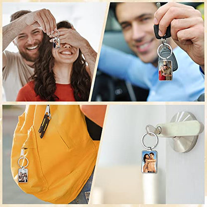 Personalized Custom Keychain with Picture - Turnable Double Sided Colorful Photo Key chains Memorial Gifts for Family Lover - color: Tw - Rectangle - Silver