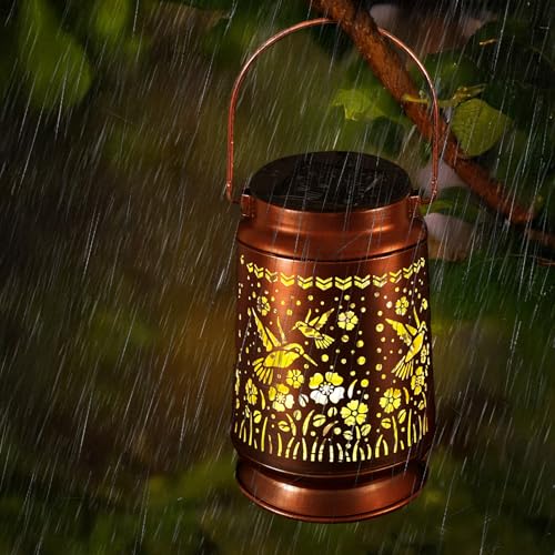 Solar Lanterns Outdoor Waterproof Gifts for Women Grandma Gifts | HanGing Solar Lantern for Mom Hummingbird Garden Decor Solar Hanging Lantern Metal for Patio Yard Festival Pathway Landscape - style: Hummingbird