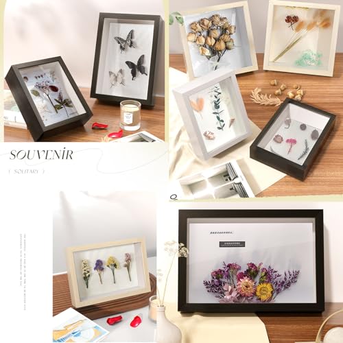 Shadow Box Frame Display Case with Stickers , 8x10 Inches 3D Picture Frame, Display Case Box for Flowers, Memorabilia, Crafts, Photos, Medals and Tickets,3Pcs-Black