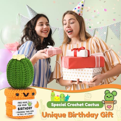 Agantree art Unique Birthday for Women Men Sister Friends Coworker Boss Happy Birthday Free Hug Cactus Decoration for Her Him Son Daughter Wife Husband, 20 30 40 50th Present for Mom Dad Grandma - style: Birthday