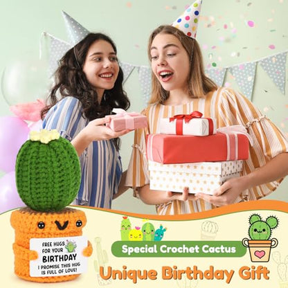Agantree art Unique Birthday for Women Men Sister Friends Coworker Boss Happy Birthday Free Hug Cactus Decoration for Her Him Son Daughter Wife Husband, 20 30 40 50th Present for Mom Dad Grandma - style: Birthday