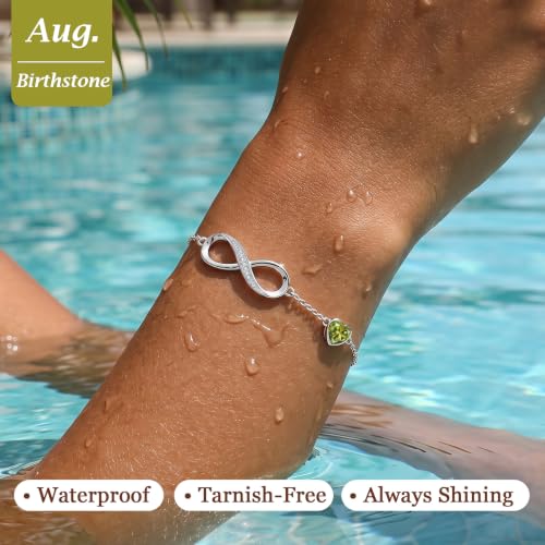 CDE 925 Sterling Silver Infinity Birthstone Bracelet Jewelry Gift for Women | Hypoallergenic,Non Tarnish,Heart CZ,Nickel-Free & Lead-Free,Anniversary Christmas Birthday Idea Gifts for Wife Girlfriend Her - color: 08-Aug