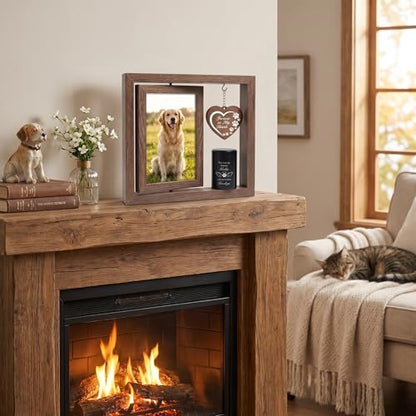 Memorial Gifts for Loss of Pet - Memorial Picture Frame and Small Urn Set - color: Rustic Brown