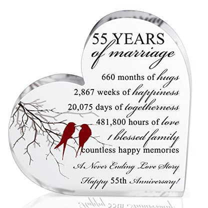 Qunclay 55th Years of Marriage Gift Wedding Anniversary Souvenir Heart Marriage Keepsake Decoration Present for Couple Parent Women Mom Husband Wife He She Friend Grandparents - style: 55th