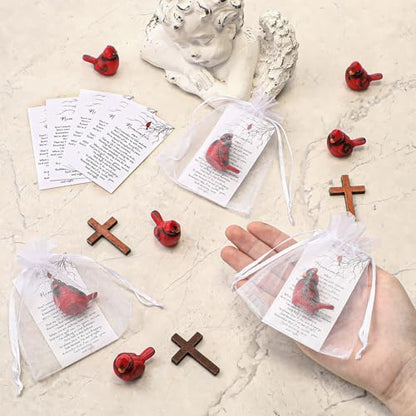 VioraWhite Cardinal Memorial Gift Resin Red Bird Cardinal Figurines Funeral Favor Memorial Gift Remembrance Poem Card for Family Friend Guest Garden Craft Cake Topper Decor(Remembrance) - style: Remembrance
