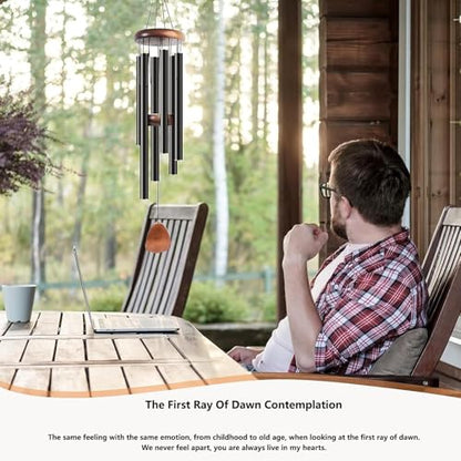 Wind Chimes for Outside, Bingxue 37" Wooden Sympathy Wind Chimes Memorial Wind Chime for Loss of Loved One Mother Father, Sympathy Gift Home Decor Outdoor Garden Patio (Black, 30Inch)