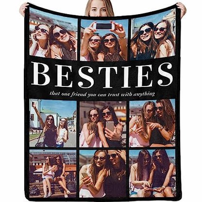 Custom Best Friend Blanket with Photo Collage Best Sisters That One Friend You Can Trust with Anything 9 Photos Personalized Friendship Blankets for BFF Sister,Teen Girls Besties on Birthday Christmas - color: 9 Photo Collage