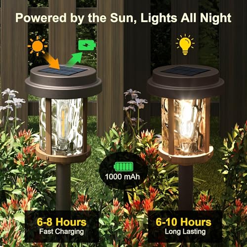 XMCOSY+ Solar Pathway Lights Outdoor, 4 Pack Garden Lights Solar Powered - color: Black & Brown, size: 4 Packs