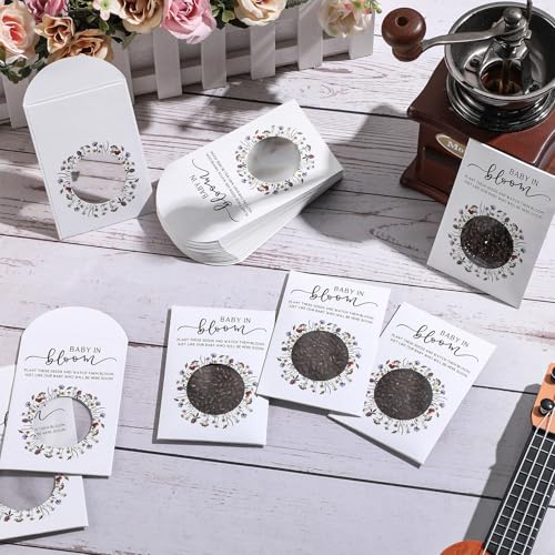 Fumete 100 Pack Classic Style Baby in Bloom Baby Shower Favors Baby in Bloom Seed Packets Wildflower Seeds Party Favor with Window Envelopes Resealable Organizer Storage Bag for Gender Reveal Party - style: Classic