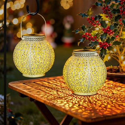 TAKE ME 2 Packs White Solar Lanterns Outdoor Waterproof Garden Laterns Metal Retro Lights for Mothers Gifts Mom Wife Grandma Birthday Gifts (White Set of 2) - color: White