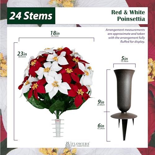 Sympathy Silks Artificial Cemetery Flowers - Gravesite Memorial Arrangment - Red & White Poinsettia - (1) Bouquet (1) Vase - color: Red & White, size: (1) Bouquet (1) Vase