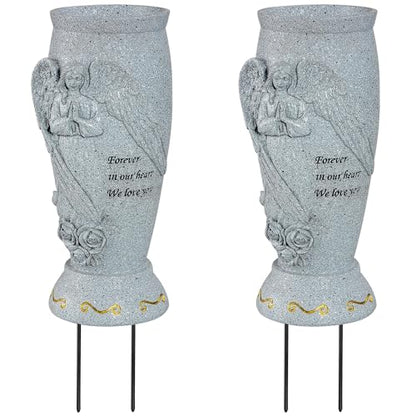 Cemetery Vase, Memorial Grave Vase with Ground Spikes, Angel Vases for Artificial Flowers, Grave Flowers Holder for Cemetery Headstone (2Pcs)