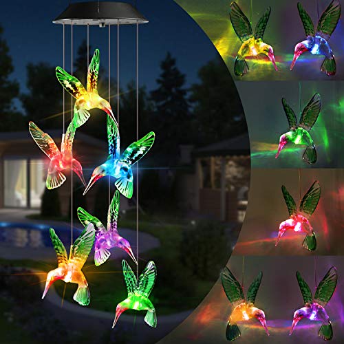 Toodour Solar Wind Chime, Color Changing Wind Chimes Hummingbird | LED Decorative Mobile, Gifts for Mom Grandma, Waterproof Outdoor Decorative Lights for Garden Patio Yard Window Outdoor Decor - color: Hummingbird