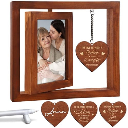 vinatimes Walnut Rotating Picture Frame for Mom Floating Frame 4x6 Photo Double-Side Mama Nana Step Mother-in-law Christmas Birthday Gifts Mother's Day Family Frame Tabletop Display HU-KX-MOM-WAL-A8 - color: 4. Mom - Walnut, size: 9"x8.2"