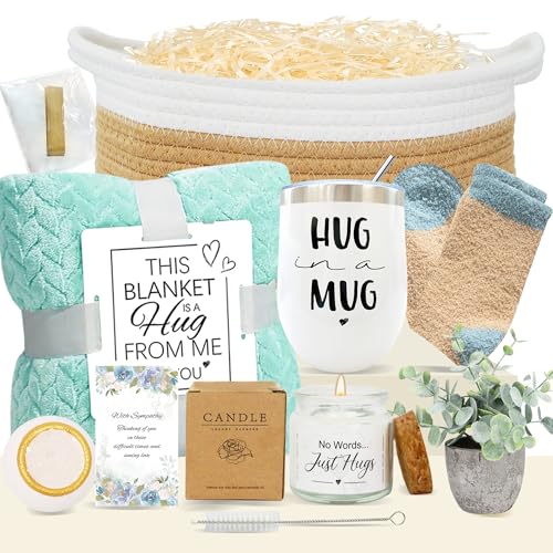 Sympathy Gift Baskets for Loss of Loved One, Bereavement Care Package for Women, Condolence Gift for Mom, Dad, Husband – Grief Support, Miscarriage Gifts for Mother, Sorry for Your Loss(Brown & Blue) - color: Brown & Blue