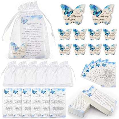 100 Sets Funeral Favors for Guests, Celebration of Life Favors Wooden Butterfly Pocket Hug Token with Funeral Prayer Cards and Organza Bags, As Memorial Gifts and Funeral Decorations