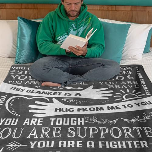 Healing Hug Blanket 60"x50", Inspirational Gifts for Men, Comfort Items Chemo Patients, After Surgery Recovery Gifts, Cancer Get Well Gifts for Men, Grey - color: You Are-grey