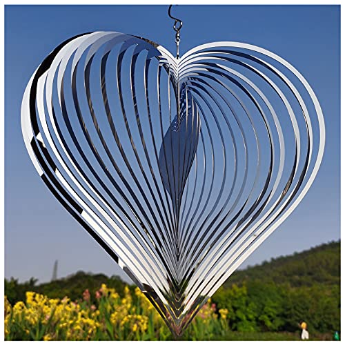 DJUAN Wind Spinner Outdoor Metal Decorations,Silver Heart Wind Spinners for Yard and Garden,Stainless Steel Wind Chimes for Outside Decor,Birthday Gifts for Mom,Mother's Day,Aunt Gifts - color: Silver Heart