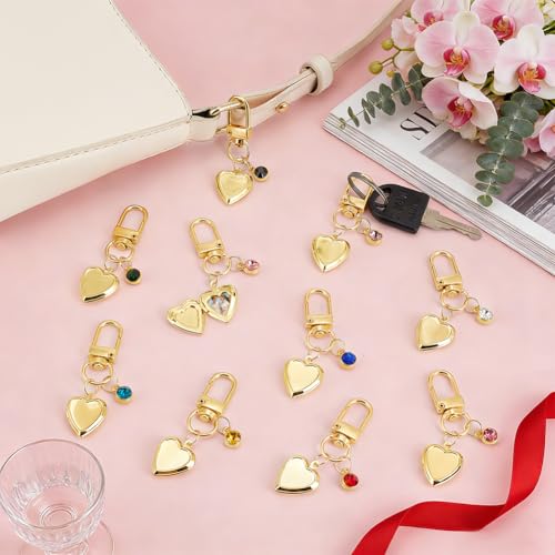 PH PandaHall 12-Pack Heart Locket Charms Memorial Charms Photo Locket Keychain for Custom Keychain Personalized Photo Holder - color: Golden