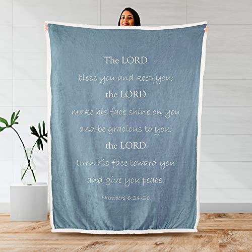 Prayer Blanket, Ultra Soft DoubleLayer Scripture 50x65 Bluish Gray Blanket | Christian , 100% microfiberpolyester , promote healing in illness, depression , gift for women and men - color: Bluish Gray, size: Numbers 6:24-26