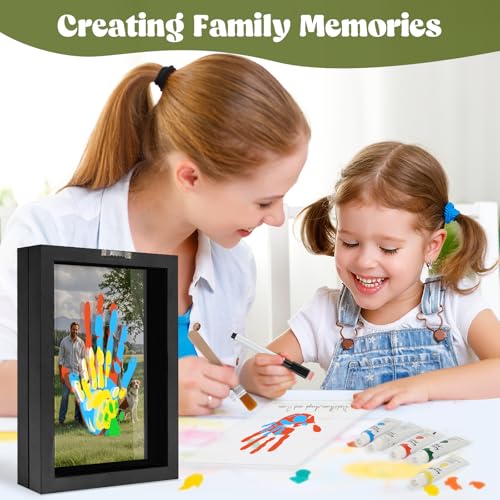 Family Handprint Kit, DIY Baby Hand and Footprint Handmade Keepsake Wooden Frame, Family Gifts with 5 Non-Toxic Baby-Safe Paint, Ideas Gift for New Parents, Grandparents, Father's Day, Mother's Day - color: Black, size: 4 Pages Acrylic Boards