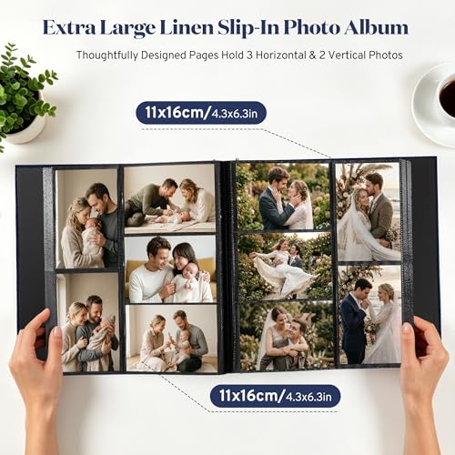 DazSpirit 4x6 Photo Album, 600 Photos, Large Capacity, Linen Hardcover | Blue Floral Photo Book, Acid-Free Slip-In Pages, Memory Album for Wedding, Baby, Anniversary, Travel and Family Photos - color: Dark Blue