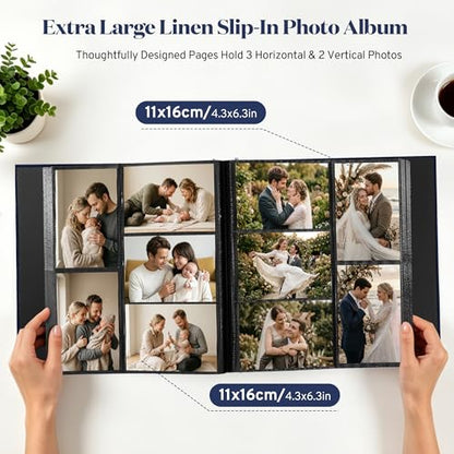 DazSpirit 4x6 Photo Album, 600 Photos, Large Capacity, Linen Hardcover | Blue Floral Photo Book, Acid-Free Slip-In Pages, Memory Album for Wedding, Baby, Anniversary, Travel and Family Photos - color: Dark Blue