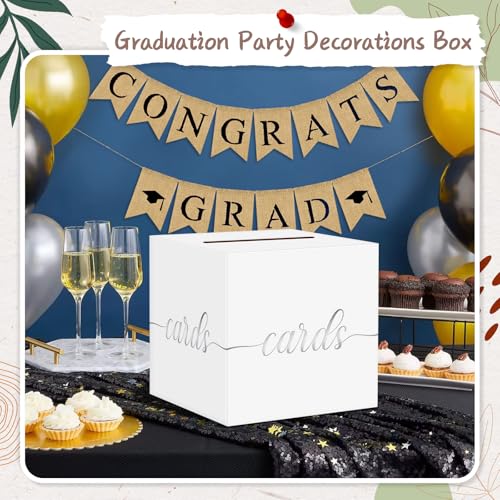 Elegant Wedding Card Box, Silver Foil Gift Card Box Holder for Party, White - color: White and Silver Foil