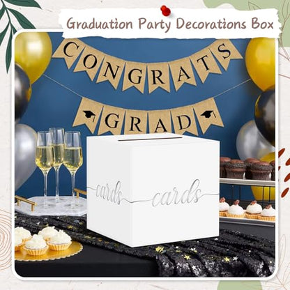 Elegant Wedding Card Box, Silver Foil Gift Card Box Holder for Party, White - color: White and Silver Foil