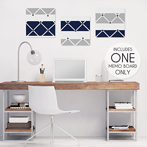 Navy Blue, Gray and White Fabric Memory/Memo Photo Bulletin Board for Stripe Collection - color: Blue and Grey Stripe