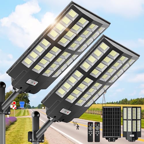 10000W Solar Street Light,7000K Dusk to Dawn Commercial Parking Lot Light - size: 10000
