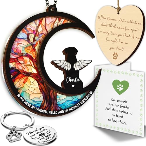 Personalized Dog Memorial Gifts, Engraved Pet Memorial Ornament, Pet Sympathy Keychain, Loss of Animal Sympathy Card, Rainbow Bridge Dog Loss Gift, Bereavement Suncatcher Window Hanging - color: 00. Custom