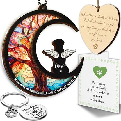 Personalized Dog Memorial Gifts, Engraved Pet Memorial Ornament, Pet Sympathy Keychain, Loss of Animal Sympathy Card, Rainbow Bridge Dog Loss Gift, Bereavement Suncatcher Window Hanging - color: 00. Custom