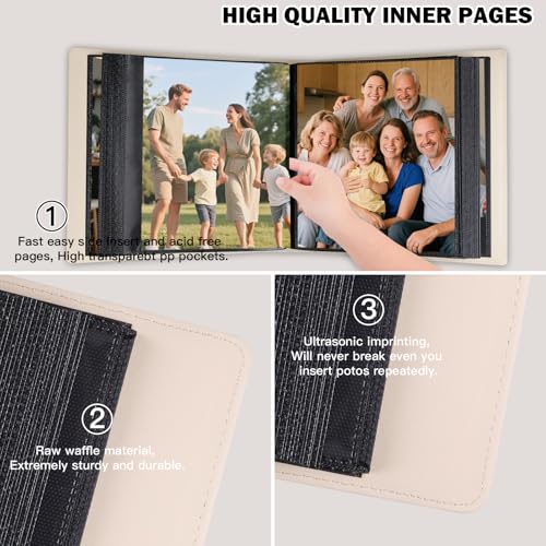 Aevdor 8x10 Photo Album, 168 Photos, Leather Cover, Beige | Large Capacity, Side-Loading Clear Pockets, Vertical 8x10 Layout, Black Inner Pages, Wedding, Travel, Baby & Family Memories - color: Beige
