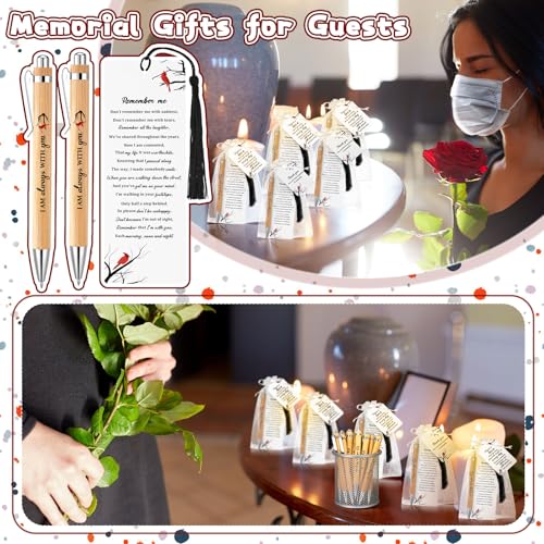 Sayglossy 200 Pcs Cardinal Funeral Gifts Celebration of Life Gifts Set Memorial Decorations for Sympathy Include 50 Ballpoint Pens 50 Bookmark 50 Poem Cards and 50 Organza Bags - style: Cardinal