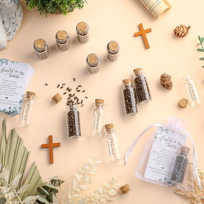 Tanlade 100 Sets Funeral Favors Memorial Seed Big Glass Bottles with Cork Stopper Leaf Funeral Prayer Celebration of Life Card for Loss of Loved Memorial Service, 0.87x1.97in, No Seed