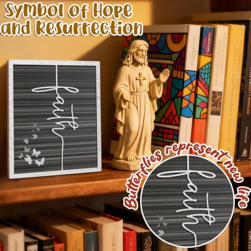 ARTINAEL Christian Gifts for Women Faith, Wood Jesus Art Decor Signs & Plaques for Entryway Table Desk Shelf Tiered Tray, Inspirational Butterfly Design Motivational Gift for Home Office Farmhouse - style: Faith