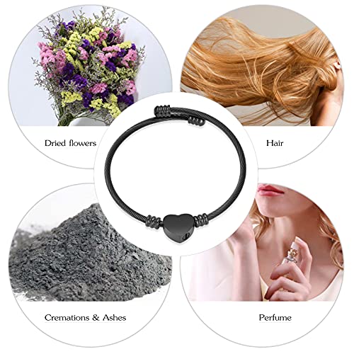 constantlife Cremation Bracelet for Ashes Memorial Jewelry Stainless Steel Heart Shape Urn Pendant Bangle Loved Ones Funeral Ashes Holder Keepsake Gift - color: A-Black