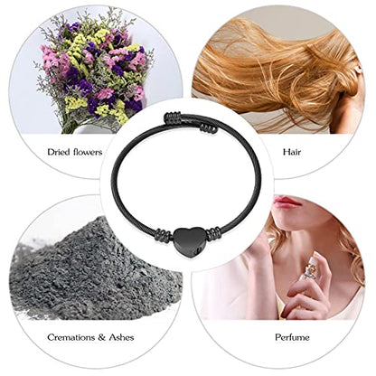 constantlife Cremation Bracelet for Ashes Memorial Jewelry Stainless Steel Heart Shape Urn Pendant Bangle Loved Ones Funeral Ashes Holder Keepsake Gift - color: A-Black