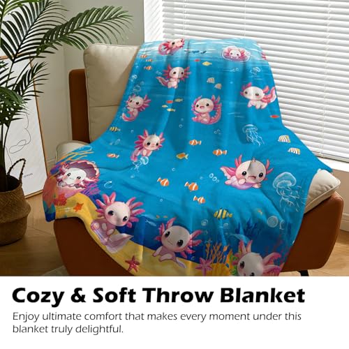 Axolotl Blanket 50x60 Inches, Super Soft Plush Fleece Throw Blanket, Cute Animal Gifts for Girls Boys Kids Teens, Cozy Bedding for Bed Couch, Lightweight & Warm - color: Axolotl