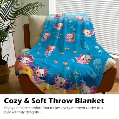 Axolotl Blanket 50x60 Inches, Super Soft Plush Fleece Throw Blanket, Cute Animal Gifts for Girls Boys Kids Teens, Cozy Bedding for Bed Couch, Lightweight & Warm - color: Axolotl