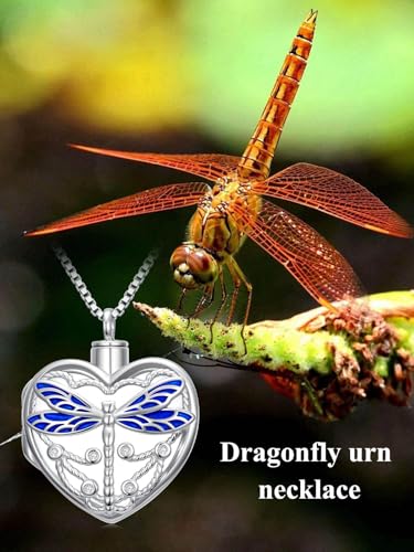 WINNICACA Cremation Jewelry for Ashes Locket Ashes Necklace Urn Necklace for Women Sterling Silver Cremation Necklace for Ashes Fine Keepsake Picture Necklace Memorial Jewelry - style: B02-Dragonfly Urn Locket Necklace