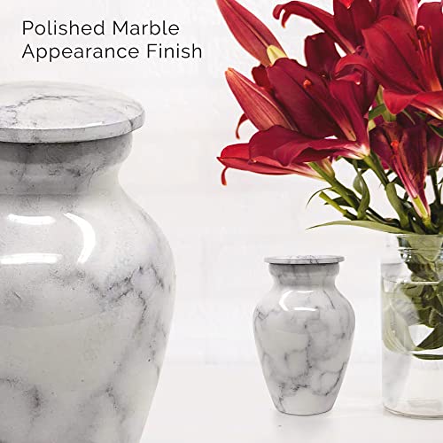 Set of 4 Elegant Marble Style Keepsake Urns – Metal Little Mini Urn for Human Ashes – Secure Screw Top – Small Personal Size – Carrara White Finish - color: 4 Carrara White