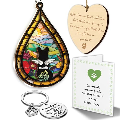 Personalized Angel Dog Memorial Suncatcher, Dog Cat Suncatcher Remembrance Gift, Engraved Pet Memorial Ornament, Pet Sympathy Keychain, Animal Loss Sympathy Card, Rainbow Bridge Pet Loss Gift - color: 03. Custom #3