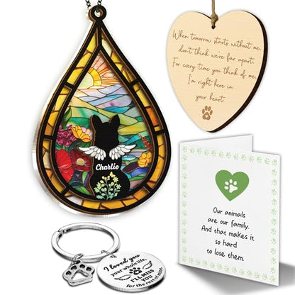 Personalized Angel Dog Memorial Suncatcher, Dog Cat Suncatcher Remembrance Gift, Engraved Pet Memorial Ornament, Pet Sympathy Keychain, Animal Loss Sympathy Card, Rainbow Bridge Pet Loss Gift - color: 03. Custom #3
