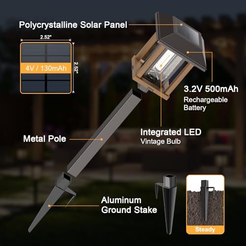 XMCOSY+ 4-Pack Solar Pathway Lights Outdoor, 25 Lumens Solar Garden Lights